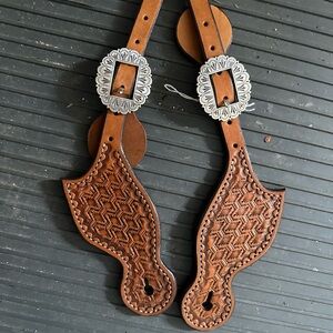 Brown Leather Spur Straps with Silver Buckles